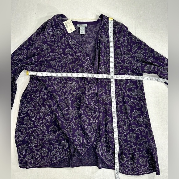 NWT Catherines knit metallic floral ruffle open front cardigan size 2X - Picture 5 of 8